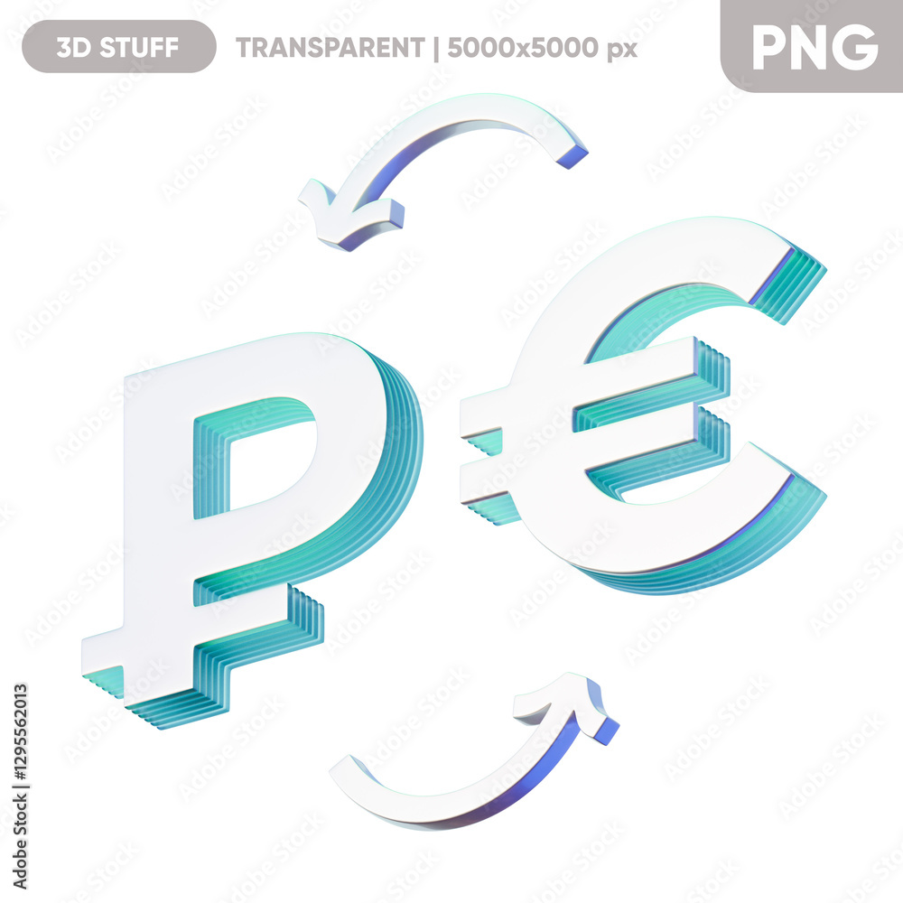 Illustration of the currency exchange between the Russian Rouble and the euro on the blue background. Composition for economics and finance. 3d render Illustration of the currency exchange between the Russian Rouble and the euro on the blue background. Composition for economics and finance. 3d render