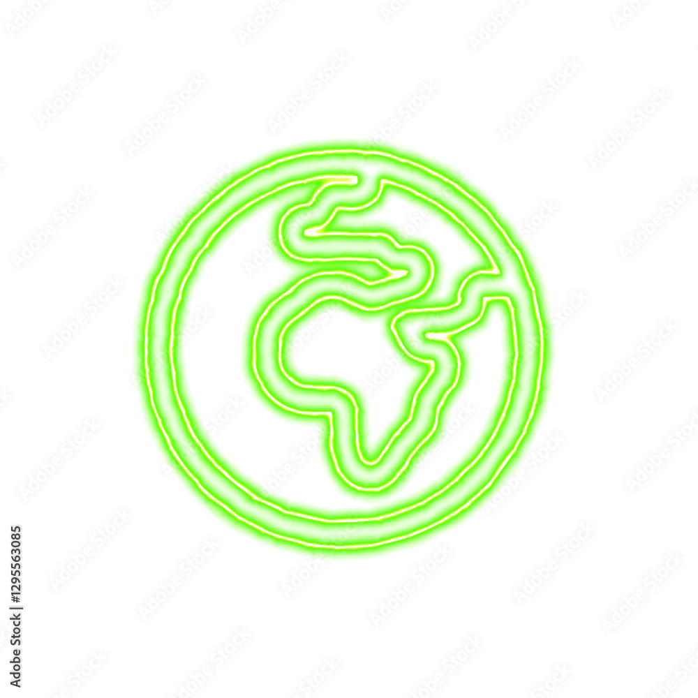 Fototapeta premium Icon globe africa from the flow of energy of green color. Shimmering neon