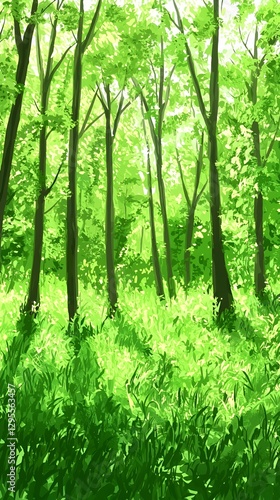 Lush Green Forest Path In Sunlight