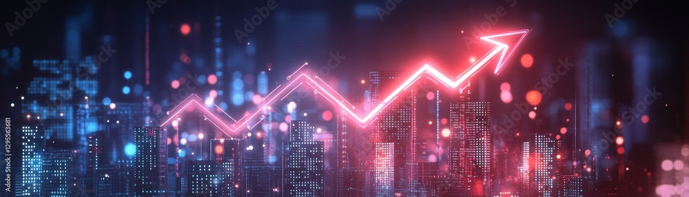 Fototapeta premium Business growth through data visualization urban cityscape digital graphics nighttime environment professional viewpoint economic trends