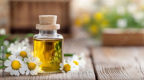 Wallpaper Mural Essential oil bottle with daisies on rustic wood backdrop perfect for wellness and natural beauty showcases : Generative AI Torontodigital.ca