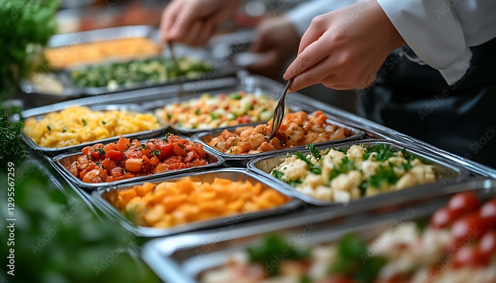 Obraz premium Buffet food selection, chef serving