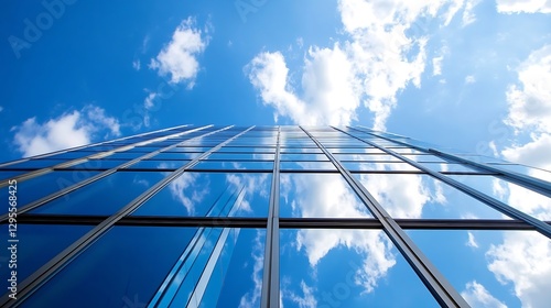 Wallpaper Mural Contemporary skyscraper reaching toward a bright blue sky with fluffy clouds reflecting on glass windows : Generative AI Torontodigital.ca