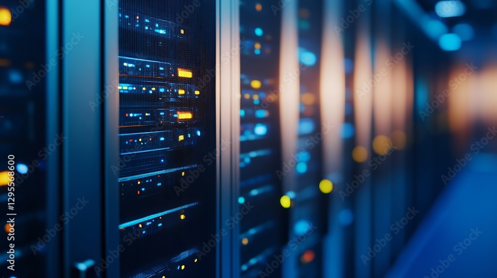 High tech server room with advanced networking equipment and colorful lights : Generative AI High tech server room with advanced networking equipment and colorful lights : Generative AI