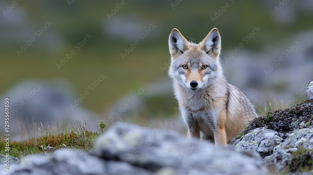 Wild Coyote Curiously Observing the Surroundings in Natural Habitat at Dusk : Generative AI Wild Coyote Curiously Observing the Surroundings in Natural Habitat at Dusk : Generative AI