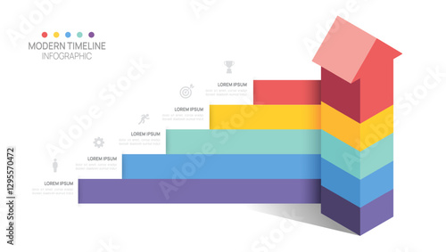 Infographics isometric arrow symbol timeline business 5 steps to success template.