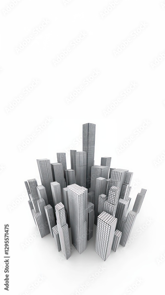 3D render of a city skyline made from geometric shapes like squares and lines, illustrating BIM modeling, Digital building information and modern architecture visualization 3D render of a city skyline made from geometric shapes like squares and lines, illustrating BIM modeling, Digital building information and modern architecture visualization