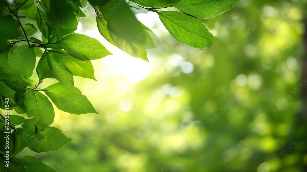 Sunlit Green Leaves Surrounded by Soft Focus Natural Background : Generative AI Sunlit Green Leaves Surrounded by Soft Focus Natural Background : Generative AI