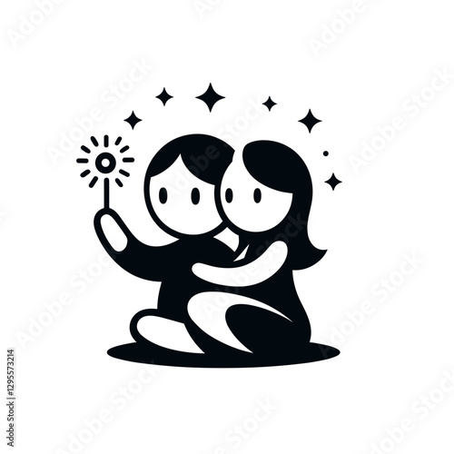 Vector illustration of a loving couple with a sparkler