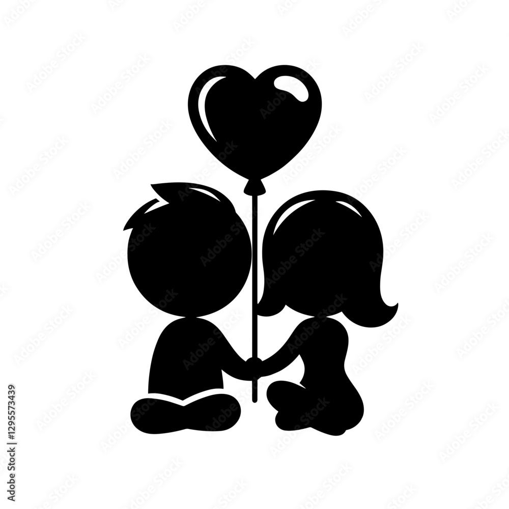 Vector illustration of a loving couple with a heart-shaped balloon Vector illustration of a loving couple with a heart-shaped balloon