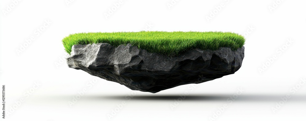 Floating Island of Greenery with Rocky Terrain Isolated Against a Bright Background Floating Island of Greenery with Rocky Terrain Isolated Against a Bright Background