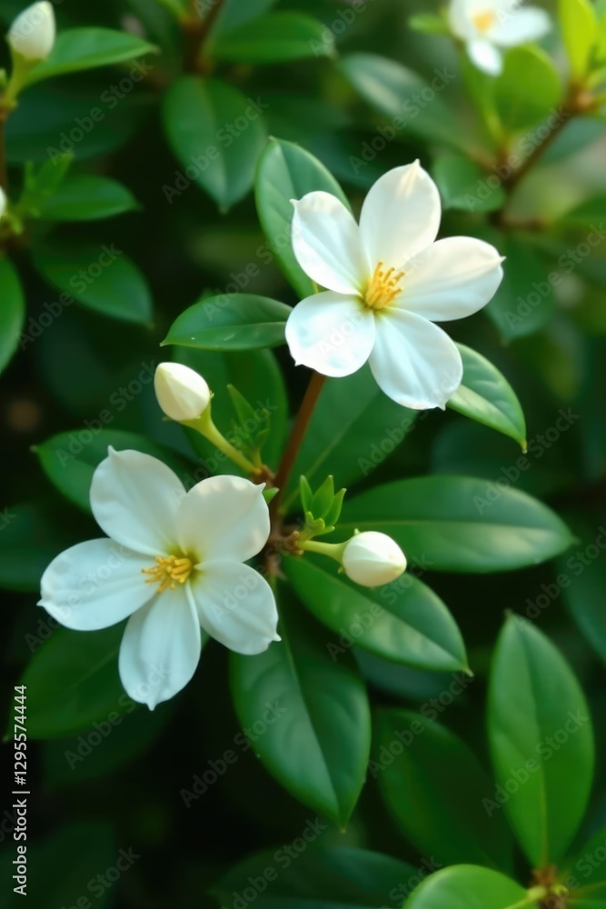 Delicate white flowers blooming on a small shrub in an Indian garden, plants, orchid, camellia Delicate white flowers blooming on a small shrub in an Indian garden, plants, orchid, camellia