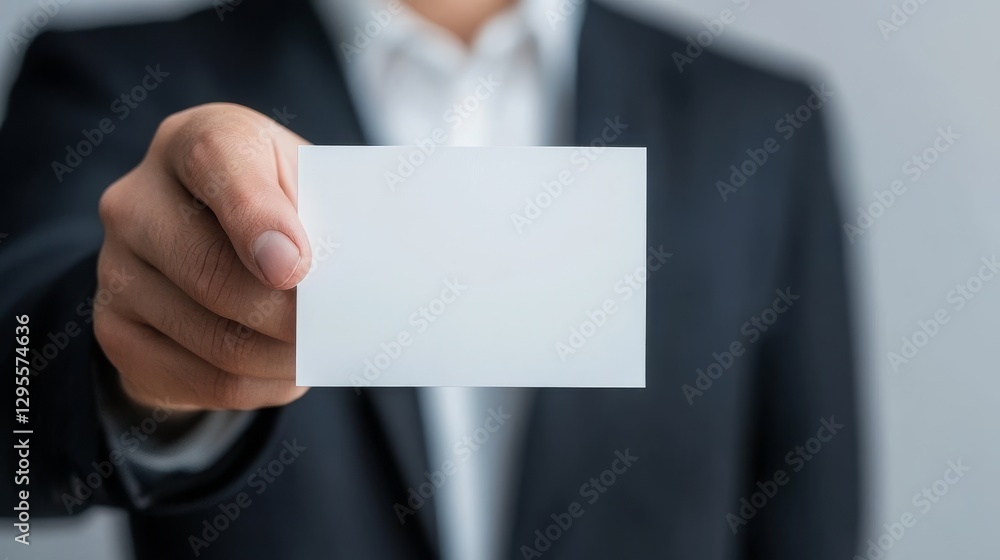 Businessman Offering Blank Card for Customization in Professional Setting Businessman Offering Blank Card for Customization in Professional Setting
