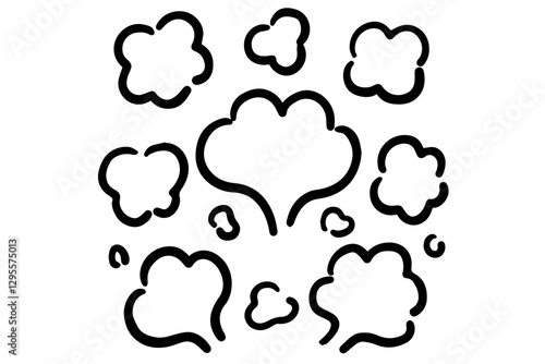 手描きのもくもく湯気・煙のイラストセット＿黒