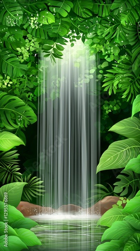 Lush Green Jungle Waterfall Cascading into a Pool