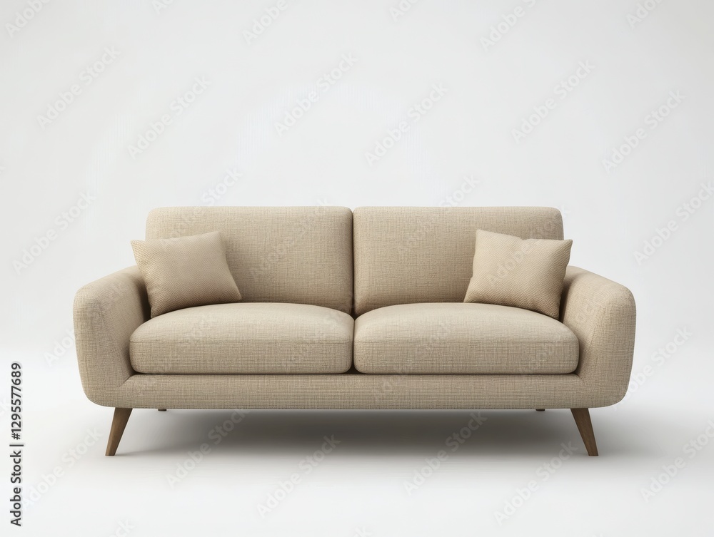 3D Render of a Beige Fabric Sofa in a Minimalist Living Room
