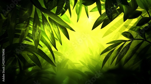 Lush Green Jungle with Bright Sunlight and Misty Atmosphere