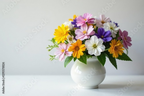 Wallpaper Mural Forget me nots and pansies in a simple white ceramic vase, flower bouquet, table centerpiece Torontodigital.ca