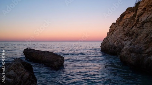 Tranquil Sea Landscape at Sunset with Calm Waters and Gentle Waves : Generative AI