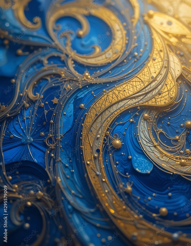 Obraz premium Elegant Blue and Gold Abstract Swirls, Luxury Decorative Design