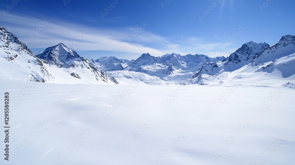 Obraz premium Breathtaking Winter Landscape Featuring Snow Covered Mountains Under Clear Blue Sky : Generative AI