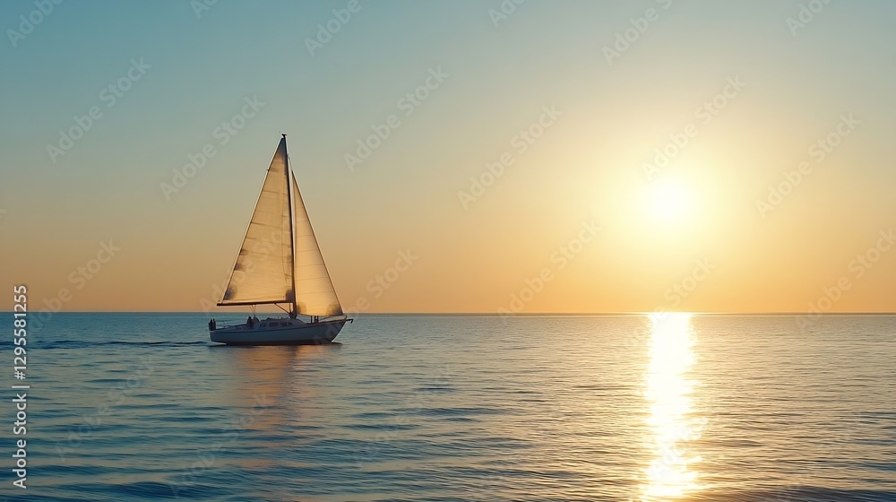 Fototapeta premium Sailing boat on calm waters at sunset creating a tranquil and scenic maritime atmosphere : Generative AI