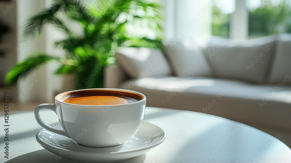 Close-up morning coffee on the table in the living room. Close-up morning coffee on the table in the living room.