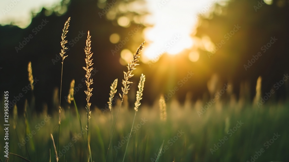 Golden sunlight illuminating tall grass in a serene field during sunset creating a tranquil atmosphere : Generative AI Golden sunlight illuminating tall grass in a serene field during sunset creating a tranquil atmosphere : Generative AI