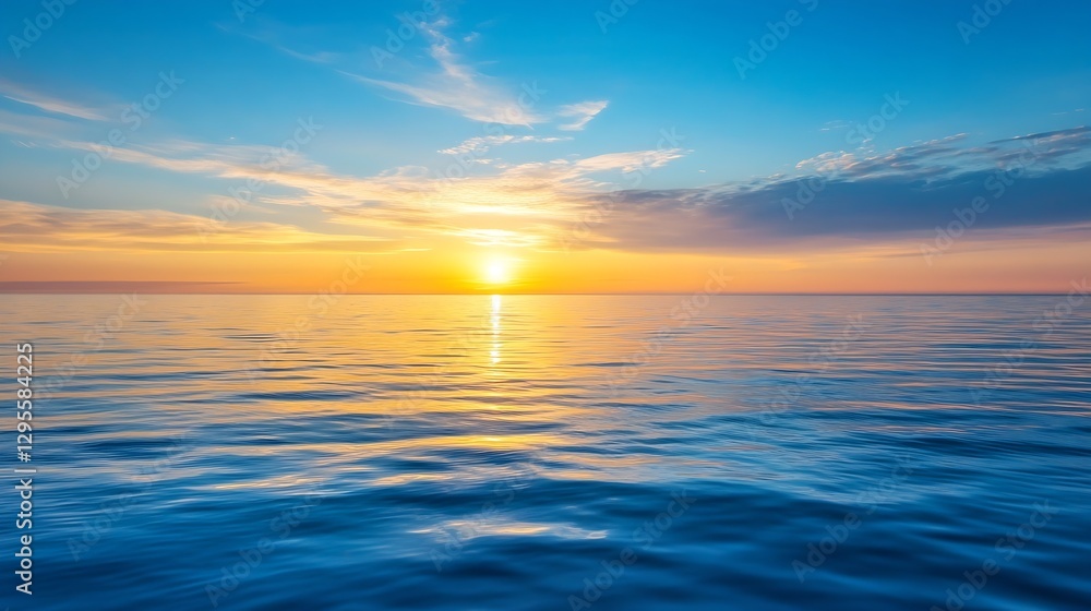 Stunning sunset over calm ocean waters creating vibrant colors and tranquil scenery : Generative AI Stunning sunset over calm ocean waters creating vibrant colors and tranquil scenery : Generative AI