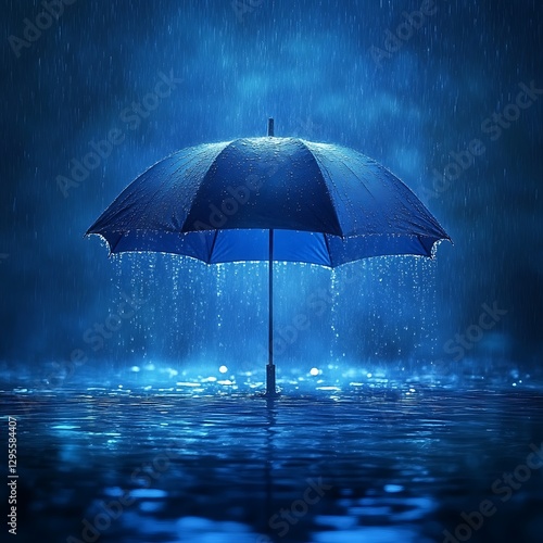 Wallpaper Mural Night rain, umbrella, water, reflection, calm Torontodigital.ca