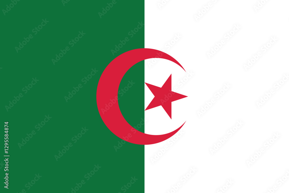 The flag of Algeria. Flag icon. Standard color. Standard size. Rectangular flag. Computer illustration. Digital illustration. Vector illustration. The flag of Algeria. Flag icon. Standard color. Standard size. Rectangular flag. Computer illustration. Digital illustration. Vector illustration.