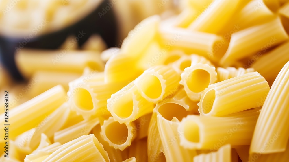 Close up of various pasta shapes piled together showcasing their textures and vibrant yellow color : Generative AI Close up of various pasta shapes piled together showcasing their textures and vibrant yellow color : Generative AI