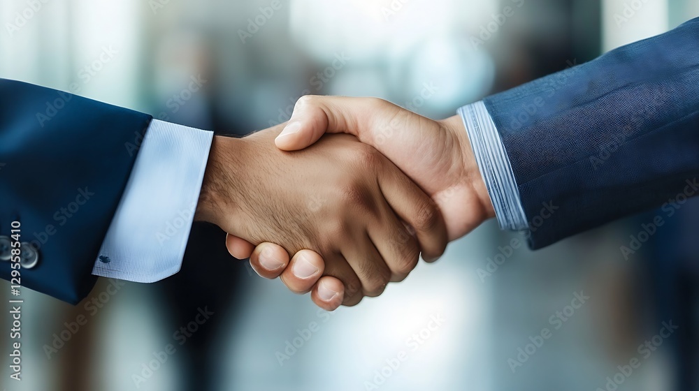 Business Partners Shaking Hands in an Office Setting Signifying Agreement : Generative AI Business Partners Shaking Hands in an Office Setting Signifying Agreement : Generative AI