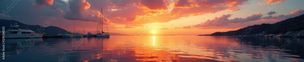 Sunset over the calm sea at the yacht harbour, sky, sunset Sunset over the calm sea at the yacht harbour, sky, sunset