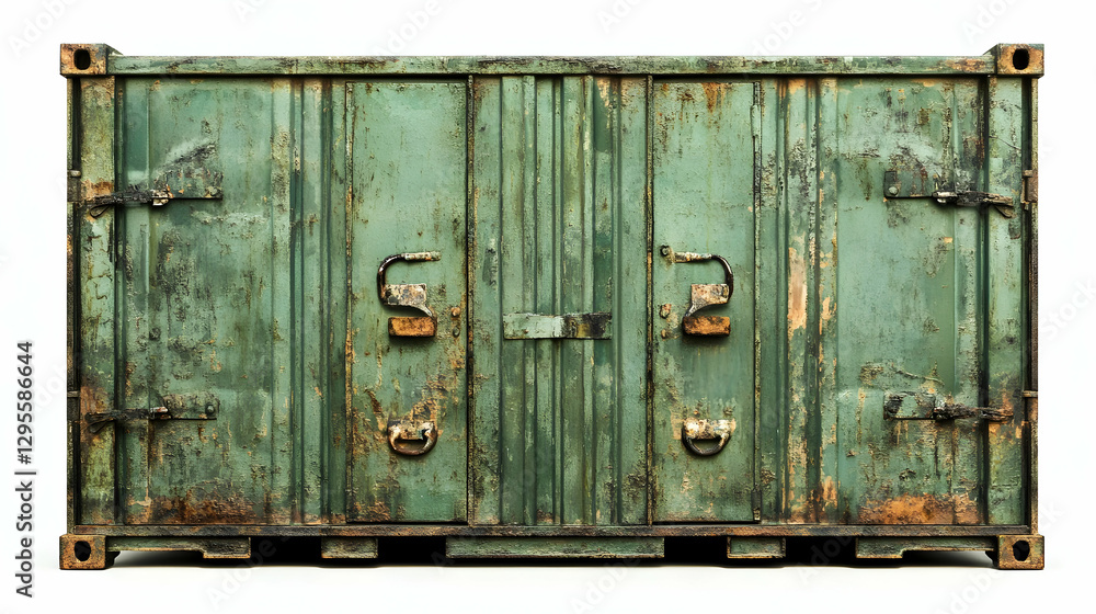 Rustic green industrial shipping container with weathered metal texture Rustic green industrial shipping container with weathered metal texture