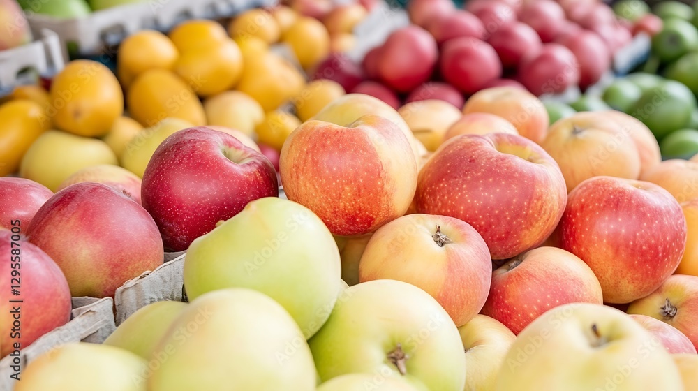 Fresh and Colorful Apples and Fruits Displayed at Local Market : Generative AI Fresh and Colorful Apples and Fruits Displayed at Local Market : Generative AI