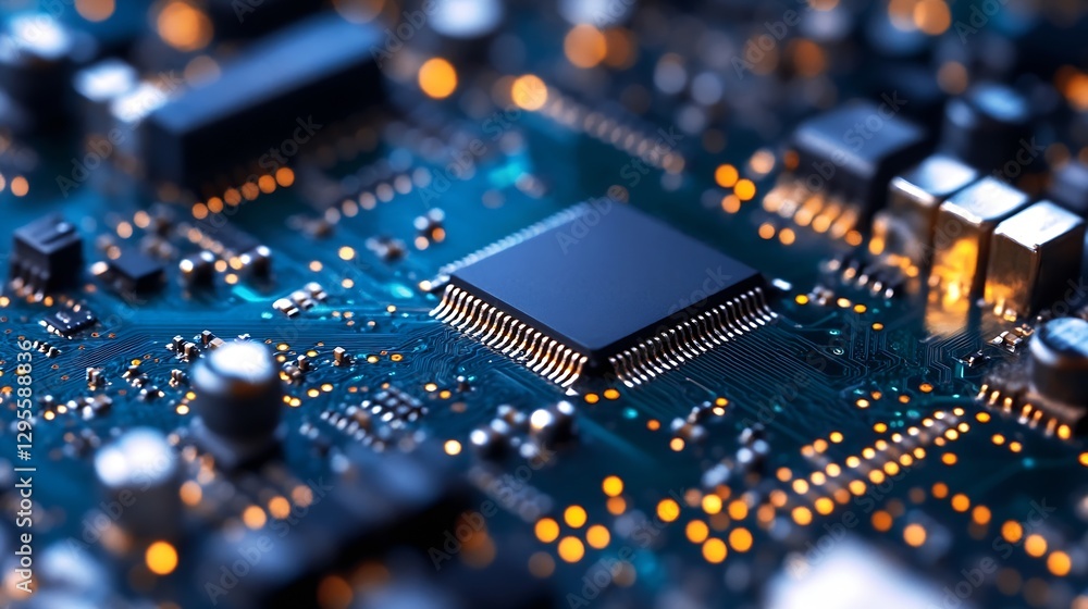 Obraz premium High Resolution Image of a Microprocessor with Sparkling Lights and Circuit Design : Generative AI