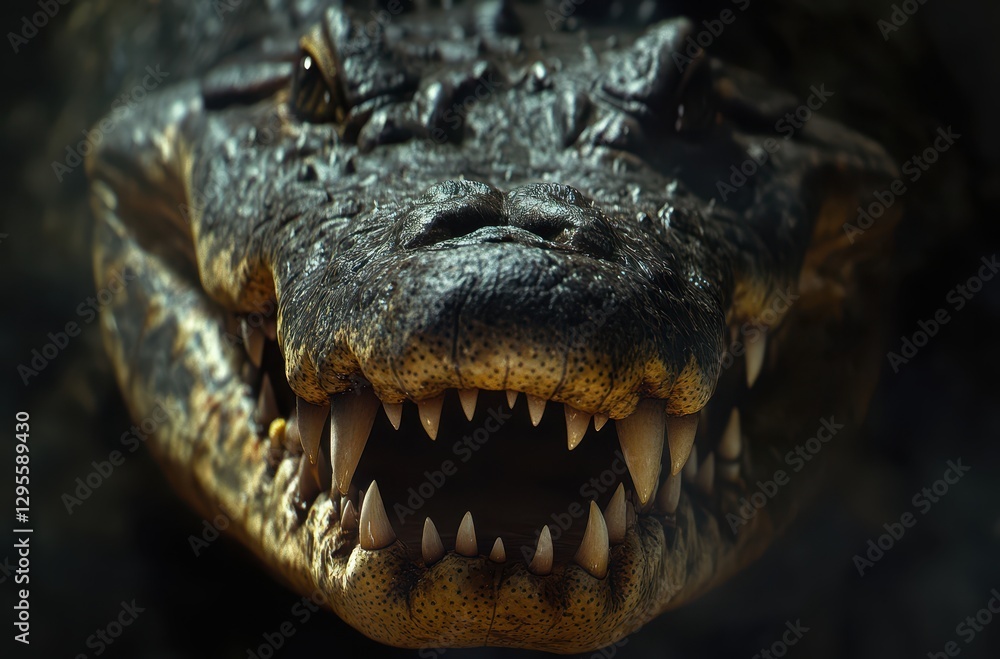 Obraz premium Close-Up of a Fierce and Intimidating Alligator with Sharp Teeth, Glistening Scales, and Intense Eyes Captured in Natural Habitat