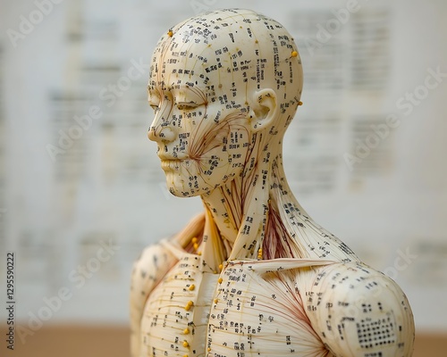 Anatomical model of a human figure with acupuncture points