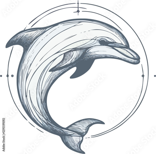 Wallpaper Mural Stylized dolphin illustration with circular design, symbolizing marine life conservation efforts Torontodigital.ca