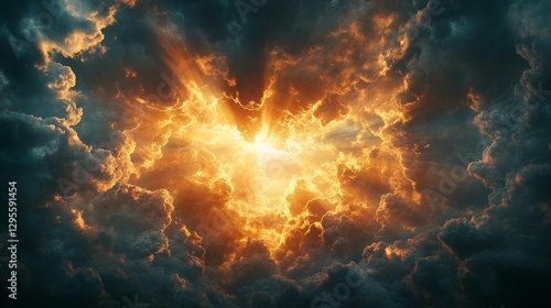 Wallpaper Mural Fiery, glowing light bursting through dark, stormy clouds. Torontodigital.ca