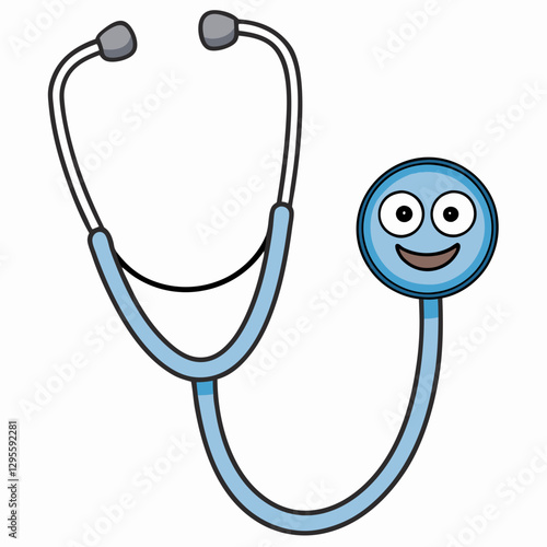 Cartoon stethoscope with a smiley face on a white background