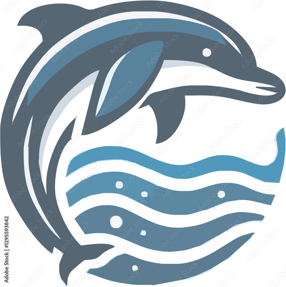 Obraz premium Stylized dolphin logo with waves, symbolizing ocean life and marine conservation
