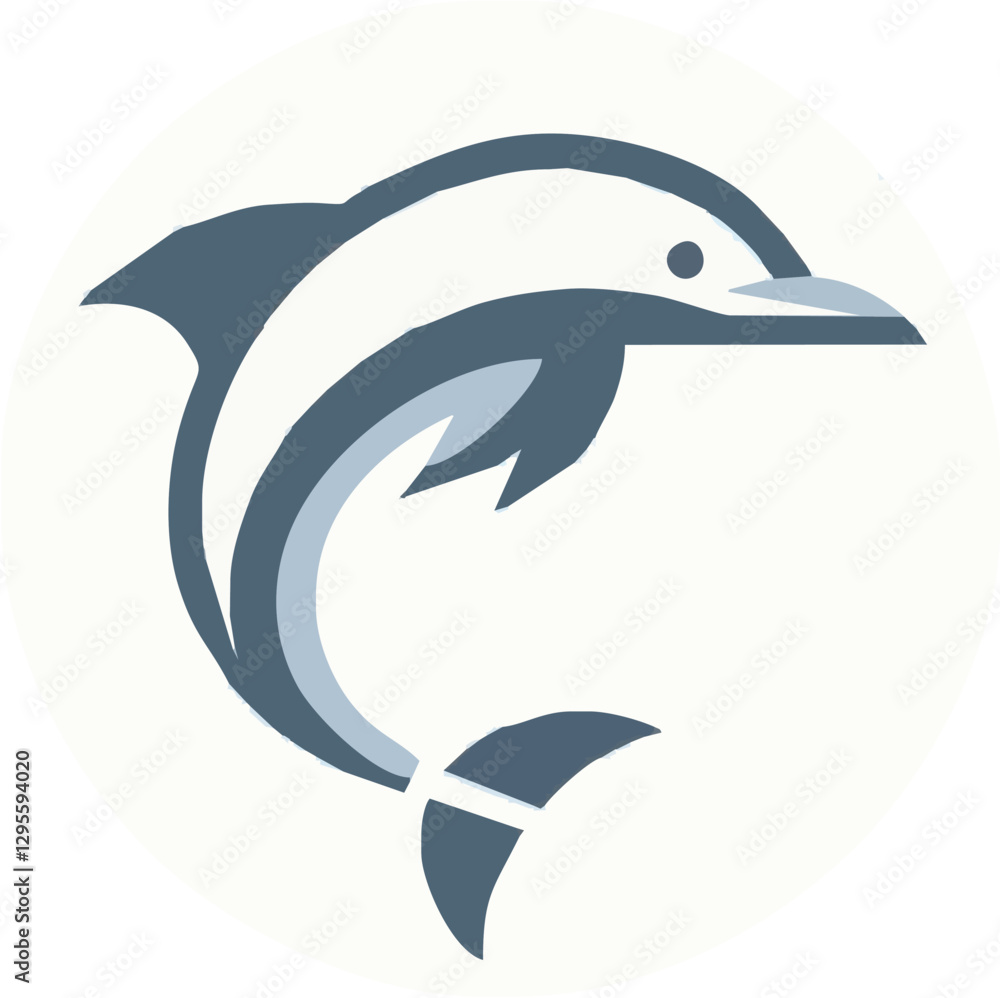 Obraz premium Stylized dolphin illustration swimming gracefully in a serene aquatic environment