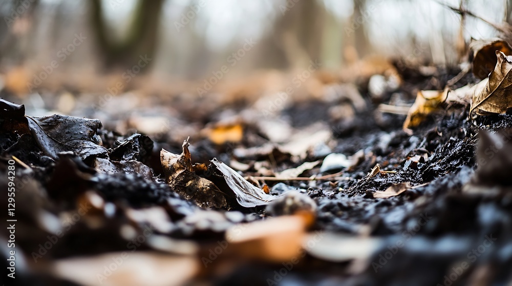 Close up of dried leaves and twigs on forest floor creating a sense of decay in nature : Generative AI Close up of dried leaves and twigs on forest floor creating a sense of decay in nature : Generative AI