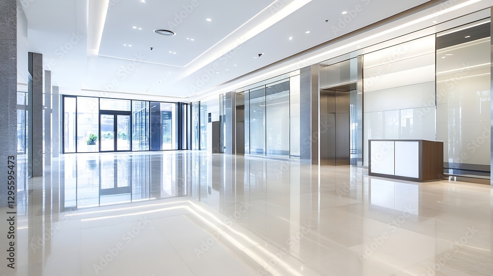 Fototapeta premium Contemporary hallway in modern corporate building with glossy finishes : Generative AI