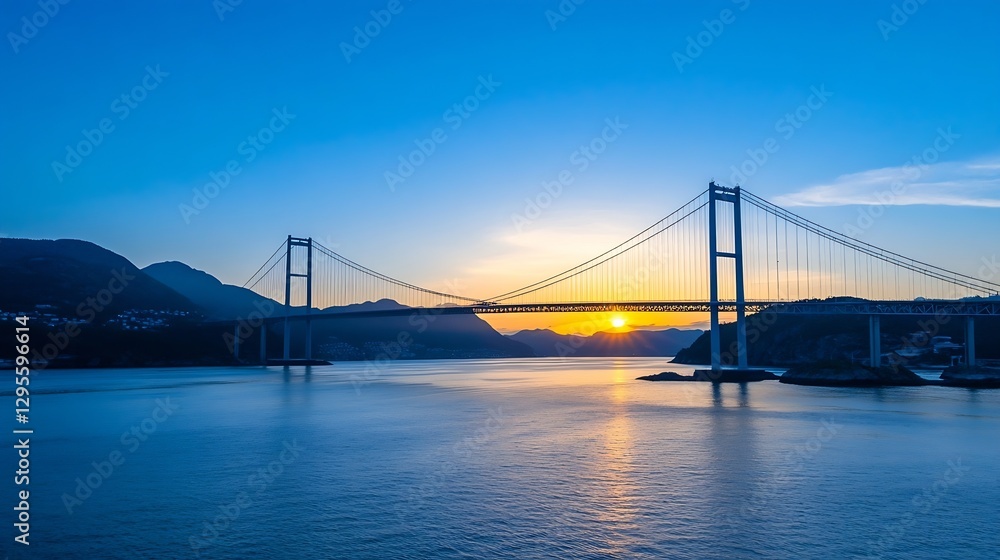 Beautiful Sunset Over a Bridge with Water Reflections and Majestic Mountains in the Background : Generative AI Beautiful Sunset Over a Bridge with Water Reflections and Majestic Mountains in the Background : Generative AI