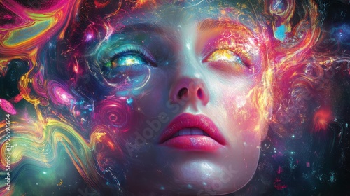 Wallpaper Mural Cosmic Awakening – Surreal Portrait with Galactic Vision Torontodigital.ca