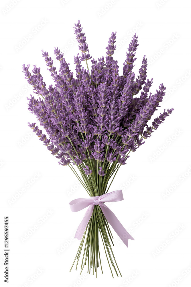 Naklejka premium A bunch of purple lavender flowers are tied together with a ribbon