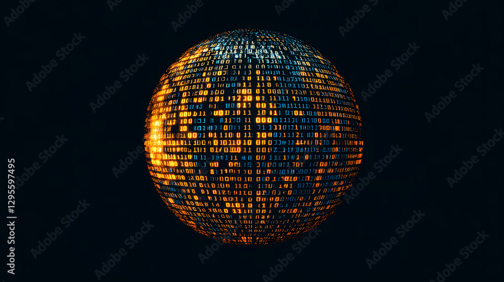 Obraz premium Floating Binary Globe on Black Background